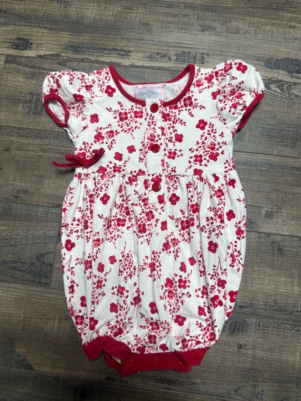 SweetHoney White Bubble Romper with Red Floral Print Girl's 3T